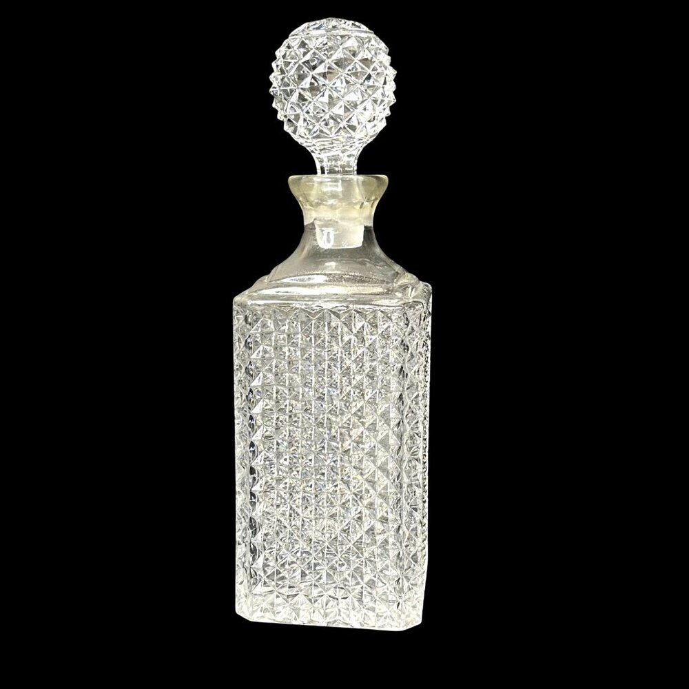 Vintage cut glass heavy medium 10x3x3 beverage liquor decanter with stopper